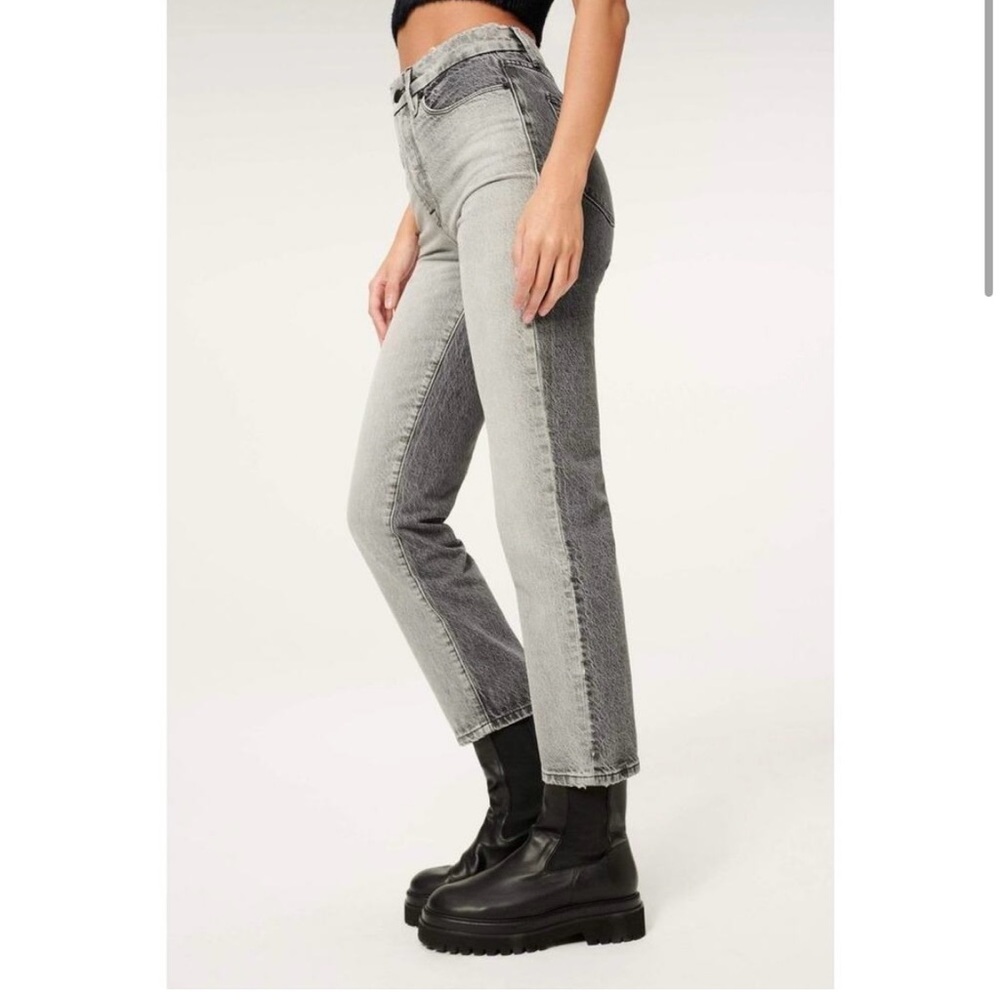 Good American Womens Jeans Size 14 32 Two Tone Gray Black 90s High Rise Straight